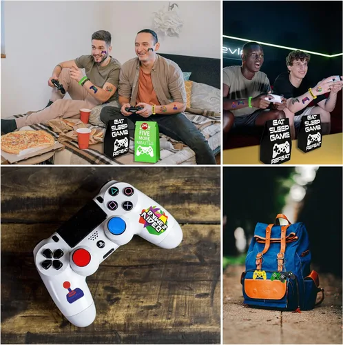 Miniatura 6 de Bluegogo 146 piezas de recuerdos de fiesta de videojuegos: pases VIP, llaveros, calcomanías de tatuaje, colgantes de zapatos, gorras con botones