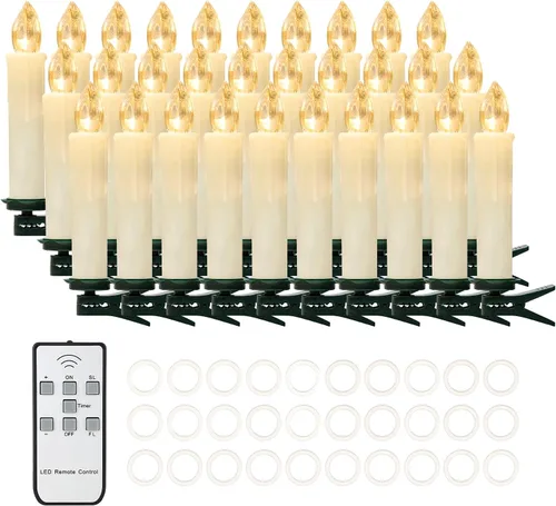 Miniatura 8 de Daord Vela parpadeante sin llama para ventana, luces LED para árbol de Navidad, color blanco cálido, funciona con pilas, velas cónicas eléctricas