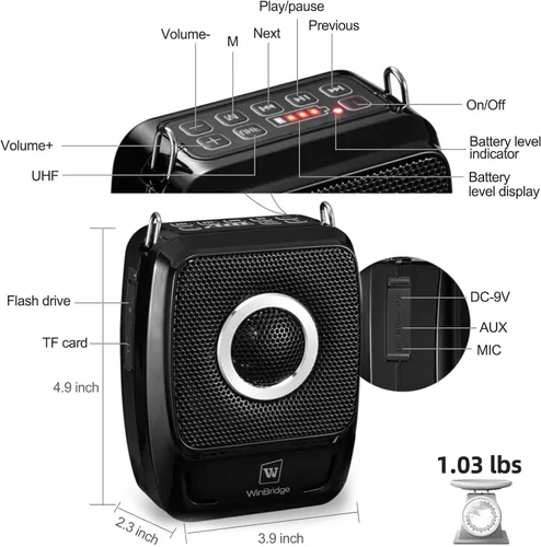 Miniatura 8 de Amplificador de voz con micrófonos profesionales duales, micrófono portátil inalámbrico de 25 W y sistema de altavoces, altavoz Bluetooth