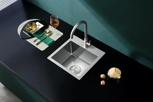 Miniatura 18 de Fregadero de barra empotrable de 13 × 15 pulgadas negro - Fregadero de cocina pequeño de montaje superior de un solo cuenco, hecho a mano de acero