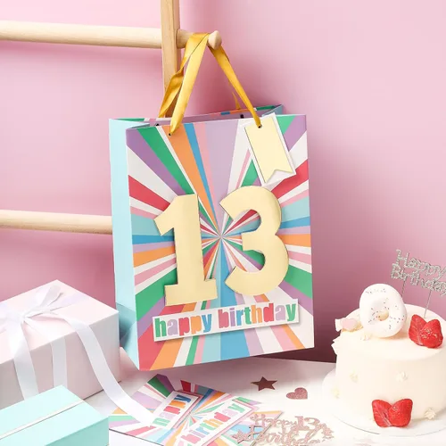 Miniatura 6 de WRAPAHOLIC Bolsa de regalo de cumpleaños grande de 13 pulgadas con tarjeta y papel de seda - 13 cumpleaños