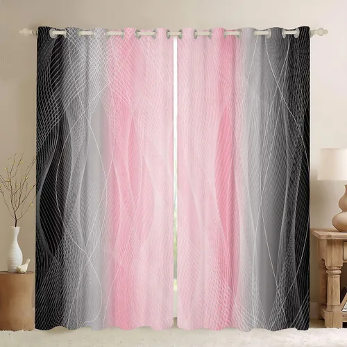 Miniatura 13 de jejeloiu Cortinas rojas y negras para dormitorio (2 paneles, 38 x 45 pulgadas) con líneas geométricas de rayas 30% a 50% cortinas opacas para niños