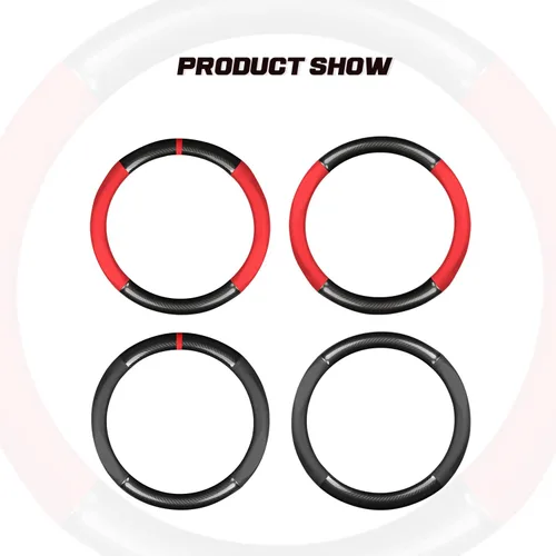 Miniatura 2 de Ergocar Funda para volante de auto Sport de fibra de carbono y cuero PU, protector antideslizante universal para volante de auto de 38 cm de negro