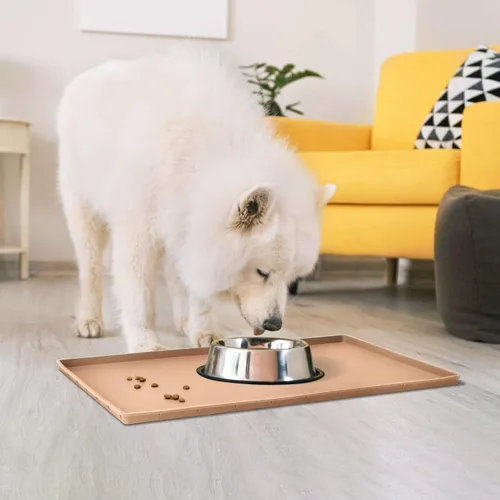Miniatura 7 de Tapete de comida para perros, bandeja de comida impermeable de silicona, mantel individual antideslizante para mascotas, borde elevado de 0.6