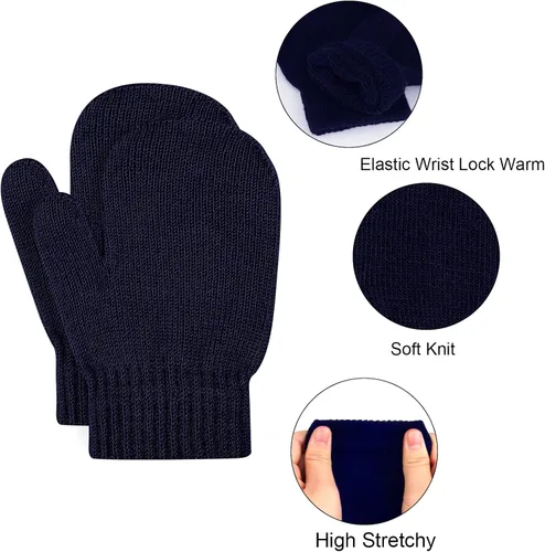 Miniatura 71 de ONESING 5 pares de guantes de invierno negros para bebés y niñas - Guantes cálidos para recién nacidos