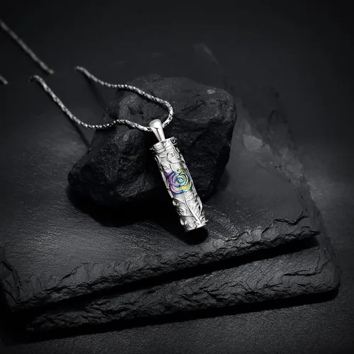Miniatura 56 de Collar de urna de girasol para cenizas, collar de barra cilíndrica para cenizas para mujer, colgante de recuerdo para cenizas, joyería de cremación