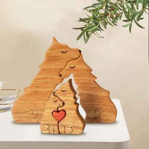 Miniatura 8 de Rompecabezas de madera familiar con diseño de animales de amor, rompecabezas de oso de madera, pieza decorativa de roble de madera personalizada