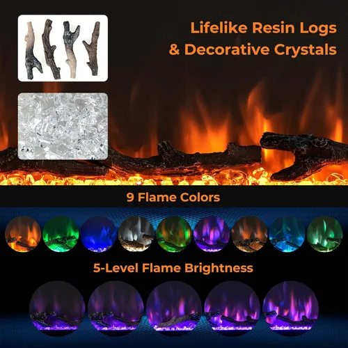 Miniatura 2 de GOFLAME Chimenea eléctrica de 50 pulgadas empotrada/montada en la pared/independiente, calentador eléctrico lineal con control remoto
