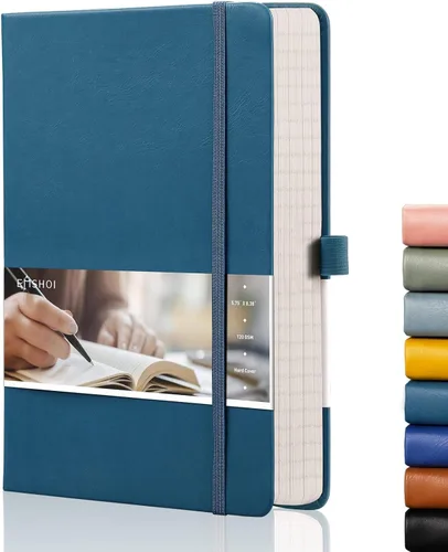 Miniatura 30 de EMSHOI - Cuaderno de puntos, 256 páginas A5, cuadrícula de puntos, papel grueso de 120gsm, 16 páginas perforadas, piel sintética suave, bolsillo