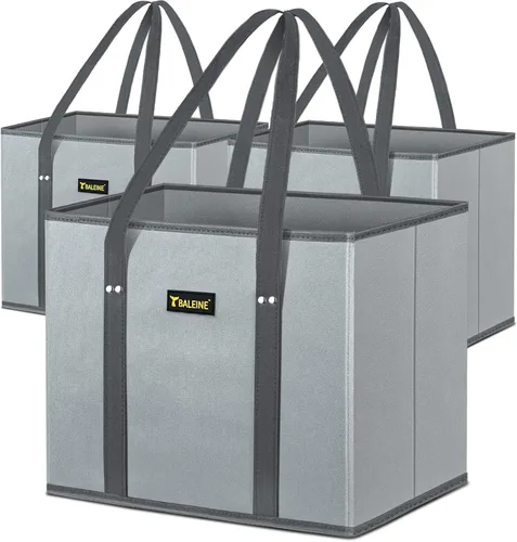 Miniatura 16 de BALEINE Paquete de 3 bolsas de comestibles reutilizables, bolsas de compras plegables para comestibles con parte inferior reforzada y asas