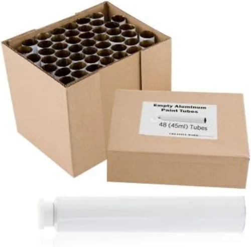 Creative Mark Tubos de pintura vacíos – Caja de 48 tubos y tapas de pintura de aluminio vacíos, 1.7 onzas líquidas, tapas fáciles de abrir, fáciles
