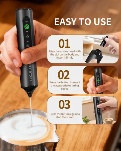 Miniatura 5 de CIRCLE JOY Varita espumadora de leche recargable de mano con 3 velocidades variables, 3 batidores y caja de almacenamiento, mezclador eléctrico