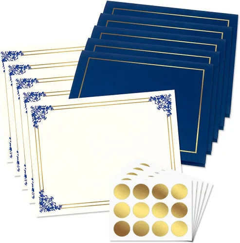 Miniatura 7 de Colección de certificados Ornate Empire Award - Incluye 25 papeles certificados (blanco/dorado), 25 carpetas de lino pesado (negro/dorado), 25