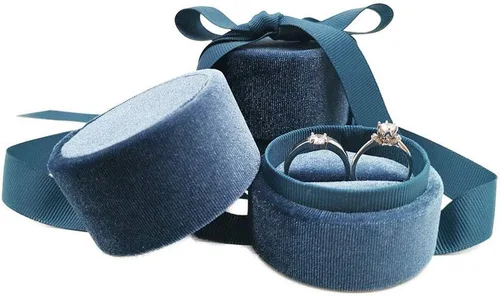 Beatilog Caja de anillos de terciopelo Hermosa caja redonda para anillos de boda con elegante lazo de cinta, organizador de regalos para