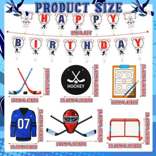 Miniatura 2 de Outus 5 pancartas de cumpleaños de hockey sobre hielo, suministros de fiesta, suministros de decoración para fanáticos del hockey para cumpleaños