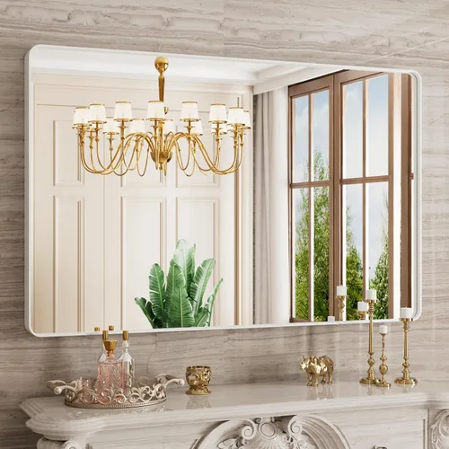 Miniatura 66 de JISOSO - Espejo de baño de 24x36 pulgadas con marco de metal cepillado color níquel, espejo con marco de metal cepillado plateado para pared, espejo