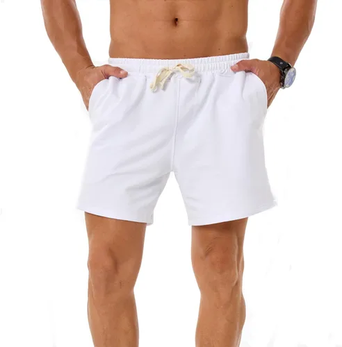 Miniatura 12 de Pantalones cortos de algodón de 5.5/7 pulgadas para hombre, pantalones cortos de entrenamiento de algodón con bolsillos