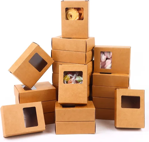 PINKXHY 100 mini cajas de papel kraft con ventana cuadrada para jabón, cajas de embalaje de cartón para manualidades, recipiente de regalo para