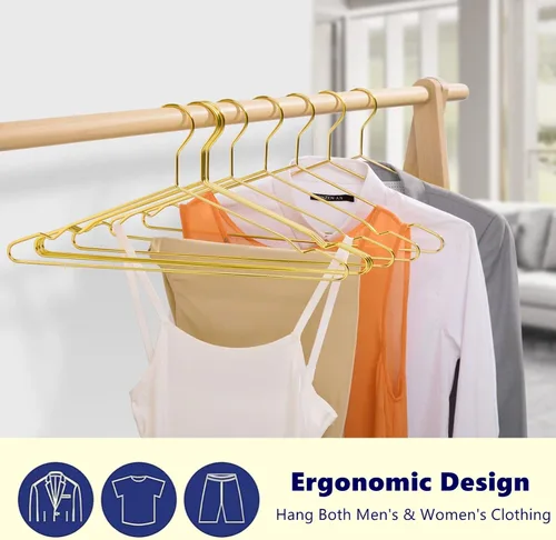 Miniatura 6 de Amber Home Paquete de 30 perchas de metal fuerte dorado brillante de 17 pulgadas, perchas resistentes, perchas estándar para chaquetas, camisas