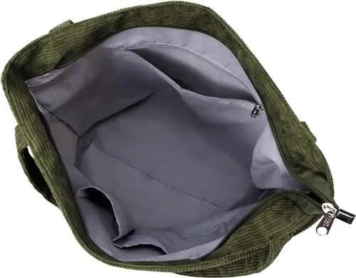 Miniatura 5 de KALIDI - Bolsa de pana para mujer, con cremallera, casual, de gran capacidad, con bolsillos