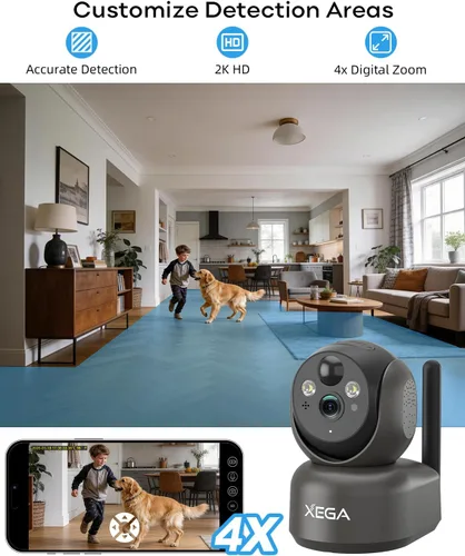 Miniatura 8 de Xega Cámara de seguridad celular 4G inalámbrica para interiores, PTZ 2K sin cámara WiFi para el hogar, RV/viaje/mascota/bebé con aplicación
