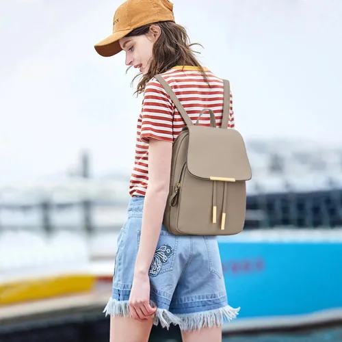 Miniatura 2 de KKXIU - Mochila de cuero a la moda para mujeres y damas, bolso de hombro para viajes y uso diario, A-caqui, Mediana, Mochila
