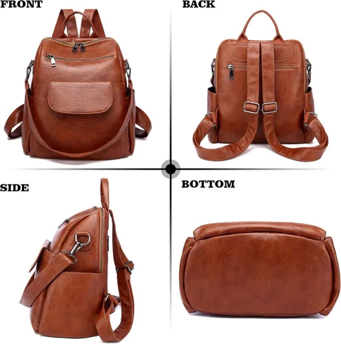 Miniatura 2 de Mochila de Moda para Mujer Bolso Impermeable Mochilas Escolares Viajes Compras Mochila Convertible Bolsa de Hombro para Damas Rojo-Marrón