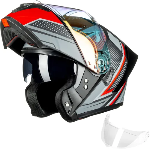 Miniatura 12 de ILM Casco modular de motocicleta para adultos, de cara completa, abatible, con doble visera, Street Bike Racing DOT modelo MM966