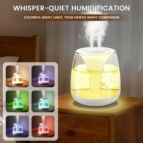 Miniatura 4 de Humidificadores para dormitorio, 3 L de llenado superior de niebla fría 40 horas de tiempo súper largo, 23 dB silencioso, humidificador de bebé
