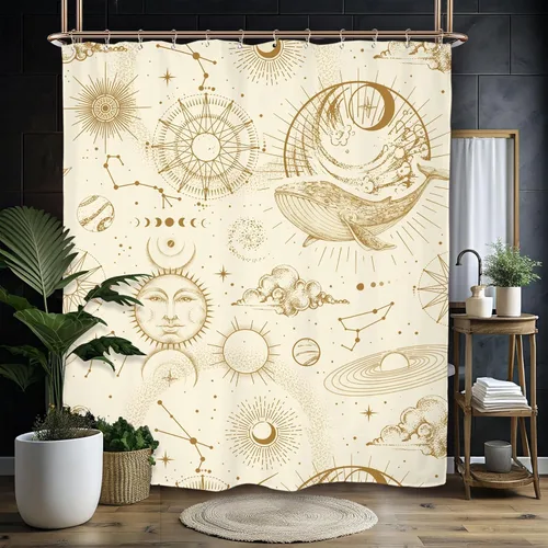 Miniatura 14 de Miyotaa - Juego de cortinas de ducha con fase lunar celestial, diseño de luna iluminada, gótico, zodiacal, astrología, tarot, bruja, de poliéster