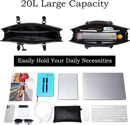 Miniatura 7 de Bolsa para laptop para mujer, de 17 pulgadas, bolsas de trabajo casuales con puerto de carga USB, bolsa de mano para portátil con bolso de mano Negro