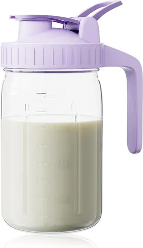 Miniatura 19 de Jarra de leche materna, tarro Mason de 32 onzas, tarro de boca ancha con tapa abatible verde y boquilla de vertido, sello hermético resistente