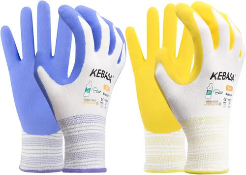 Miniatura 7 de Kebada Guantes de jardinería para hombres, 2 pares de guantes de jardín transpirables, revestimiento de látex de espuma, guantes de trabajo de Verde