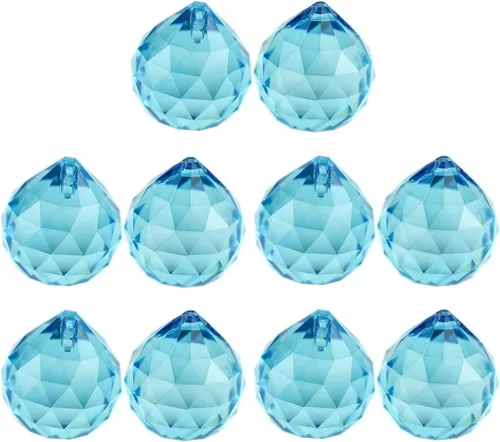 Queenbox - 10 colgantes colgantes de cristal de 1.575 pulgadas (1.575 in) con agujero para lámpara de araña Feng Shui ventana, color azul claro