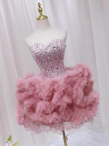 Miniatura 5 de Vestidos de tul para fiesta de exalumnos, vestidos brillantes de quinceañera, vestido de baile corto de cóctel, vestidos de graduación para jóvenes