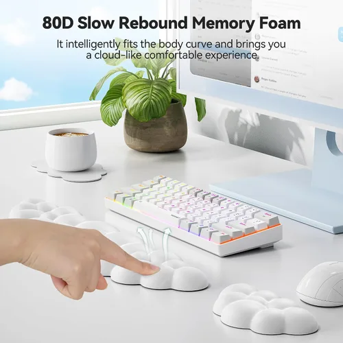 Miniatura 5 de TECKNET Cloud - Juego de reposamuñecas para teclado, reposamuñecas Cloud con base antideslizante, almohadilla de muñeca de cuero PU para teclado