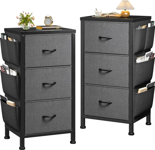 Miniatura 12 de EnHomee Mesita de noche alta, mesita de noche con cajones para dormitorio, mesita de noche con parte superior de madera, mesa auxiliar con marco