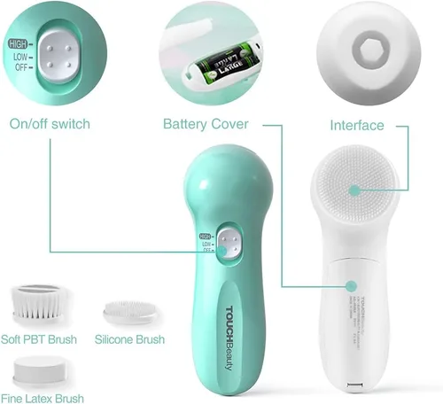 Miniatura 9 de TOUCHBeauty Juego de cepillos faciales portátiles con estuche y 3 cabezales de cepillo giratorio, cerdas de limpieza de poros profundos de 0.002 in