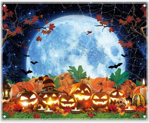 Miniatura 8 de Telón de fondo de fotografía de Halloween de 8 x 6 pies, parche de calabaza, cielo estrellado, luna, fondo nocturno, camión o golosinas