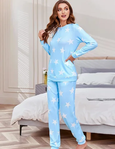 Miniatura 218 de Ekouaer Conjunto de pijama de manga larga para mujer, ropa de dormir suave con cuello redondo y bolsillos