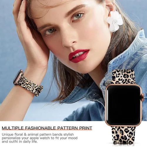 Miniatura 4 de Lerobo - Correas de silicona, estampado floral, patrón que no se desvanece, repuesto de reloj para hombre y mujer, compatibles con reloj Apple Watch