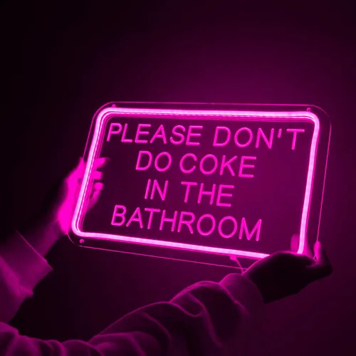 Miniatura 3 de Planzo Letrero de neón LED rosa con texto en inglés «Please Don't Do Coke In The Bath» para el hogar, dormitorio, baño, sala de juegos, bar, tienda