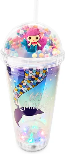 Miniatura 9 de Vasos de fiesta brillantes para niños, vaso mágico con luz LED que brilla en la oscuridad, botella de agua de 16 onzas con tapas y popotes
