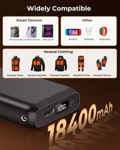 Miniatura 5 de Glaais Chaleco térmico de 5 V, 7,4 V, 18400 mAh, batería compatible con ORORO, batería para chaleco térmico con LED, batería recargable