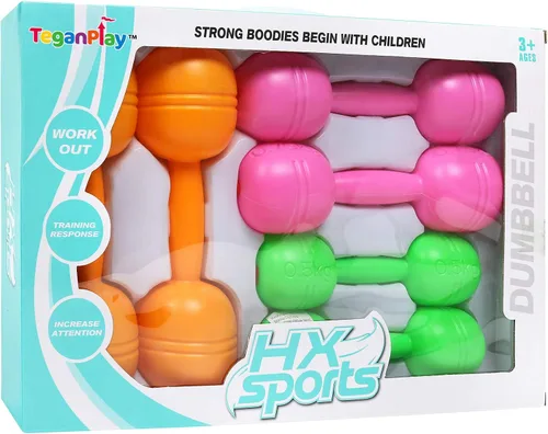 Miniatura 5 de Juego de mancuernas de plástico para niños, juego de mancuernas para niños, equipo de ejercicio de fitness para gimnasio en casa (juego de 6 piezas)