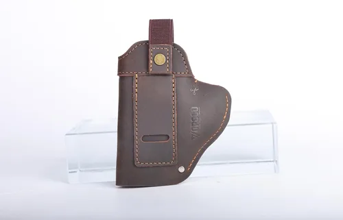 Miniatura 14 de Funda de pistola universal de cuero IWB/OWB para hombre y mujer, derecha/izquierda, funda oculta compatible con Glock 17/19/23/26/42/43X, Taurus