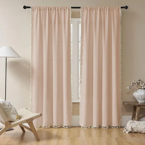 Miniatura 27 de Joydeco Cortinas Bohemias Beige de 63 Pulgadas de Largo 2 Paneles, Cortinas de Granja Bohemias Súper Suaves con Borlas, Cortinas Semitransparentes