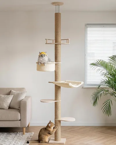 Aechonow Árbol para gatos de piso a techo de 9 pies para gatos grandes, hamaca de 5 pulgadas de profundidad para gatitos de interior, torre