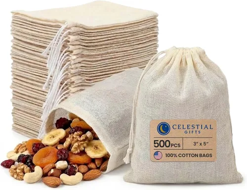 Miniatura 10 de Celestial Gifts Bolsas de muselina con cordón, 25 piezas, 3 x 4 pulgadas, 100% algodón, bolsas reutilizables para joyas, té, especias, regalos 3x4