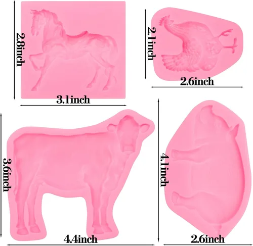 Miniatura 2 de Molde de silicona para ganado, moldes de chocolate de cerdo de gallo de granja, molde para hornear fondant de caballo para decoración de pasteles